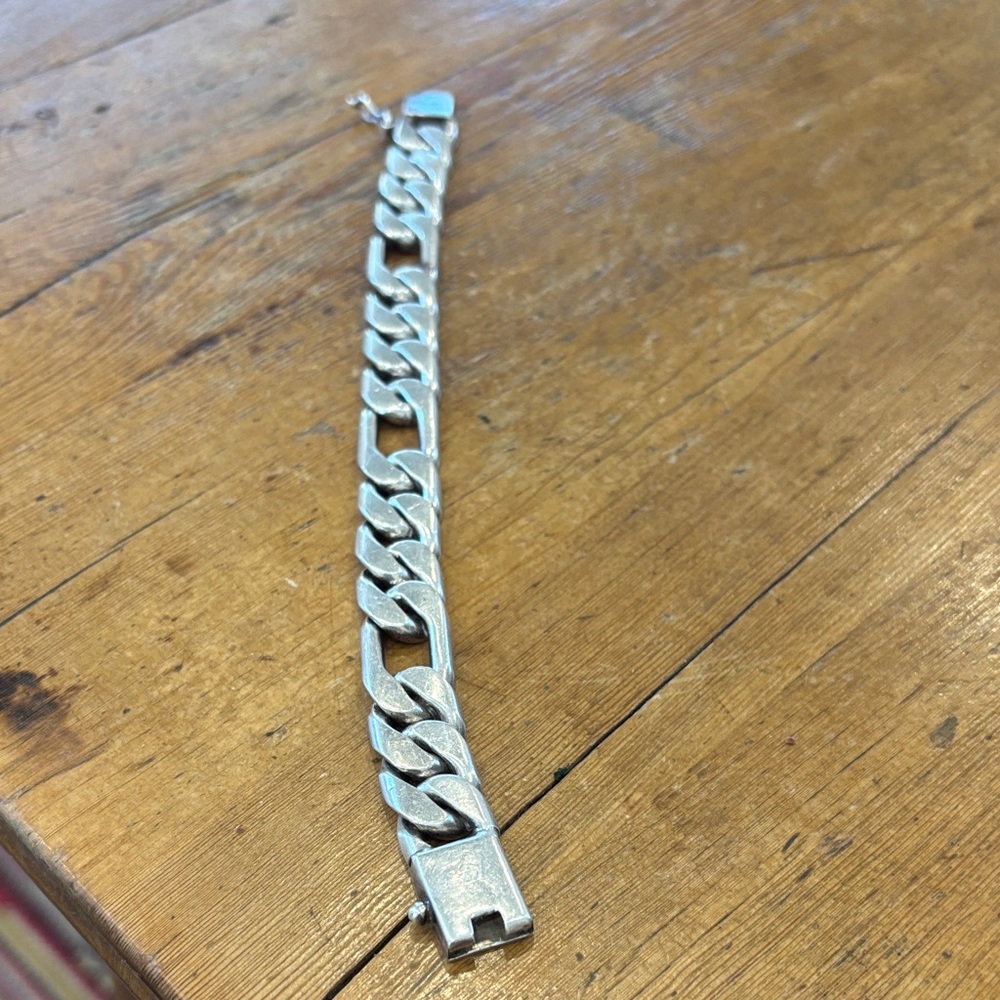 Men's Sterling Silver‎  Mexico Vintage Figaro Link Chain Bracelet 84 g Chunky